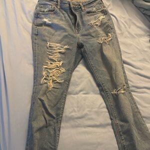 American Eagle Outfitters Ripped Light Blue Straight Leg Jeans